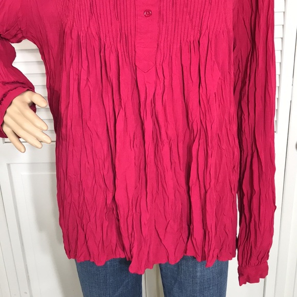NWT Sundance Magenta Crinkle Blouse Top with Placket XL - Picture 3 of 14